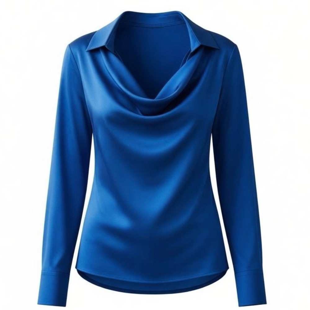 Lyaner Womens XL Royal Blue Cowl Neck Long Sleeve Blouse
